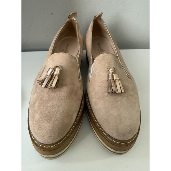 Michele Lopriore Cassidy Suede Loafers Shoes Womens 38.5 Gold Pewter Leather - Picture 3 of 13